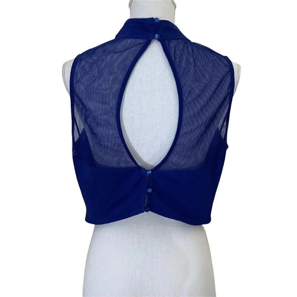 Prom Blue Beaded Crop Top with Keyhole Cutout in Back By Love Reign - Picture 3 of 9